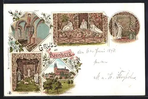 Lithographie Arenberg, Einsiedelei, Kanzel in der Kirche, Schlafende Jünger, Verkündigungsgrotte