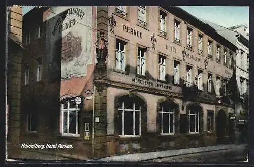 AK Heidelberg, Hotel-Restaurant Perkeo mit Strasse