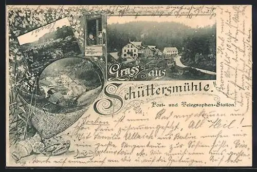 AK Schüttersmühle /Pottenstein, Post- und Telegraphen-Station, Frau Förster Graser, Ortsansicht