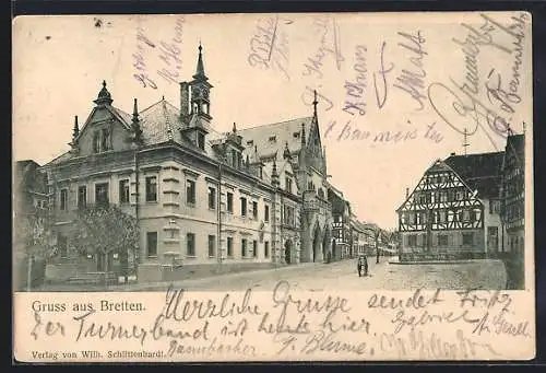 AK Bretten, Strassenpartie mit Passanten