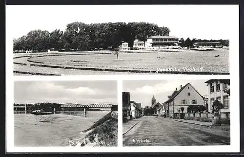 AK Iffezheim, Die Rennbahn, neue Rheinbrücke, Strassenpartie