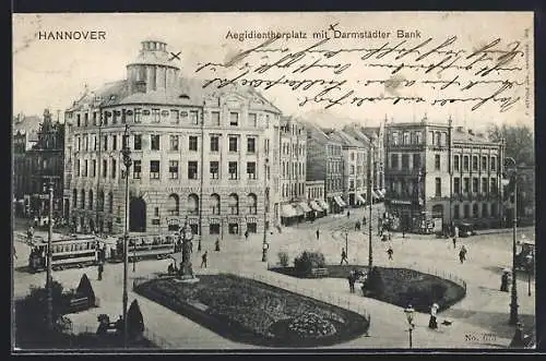 AK Hannover, Aegidienthorplatz mit Darmstädter Bank und Strassenbahn