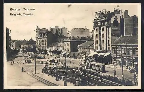 AK Belgrade, Terazije, Strassenbahn