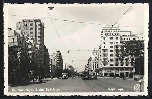 AK Bucuresti, B-dul Bratianu, Strassenbahn