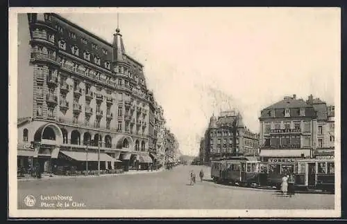 AK Luxembourg, Place de la Gare, Strassenbahn