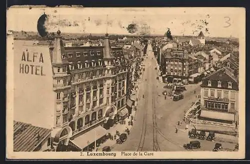 AK Luxembourg, Place de la Gare, Strassenbahn