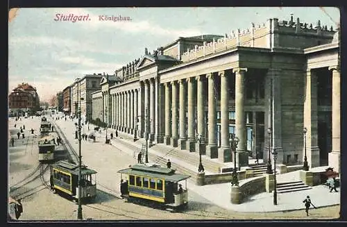 AK Stuttgart, Blick zum Königsbau mit Strassenbahn