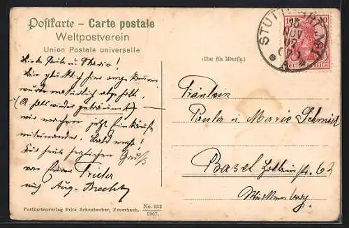 AK Stuttgart, Blick zum Königsbau mit Strassenbahn