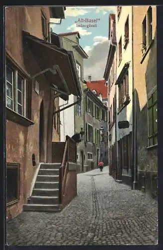 AK Basel, Imbergasse mit Schuhmacher R. Günther