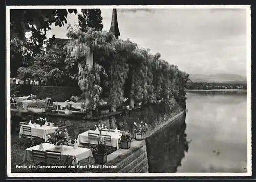 AK Hurden am obern Zürichsee, Das Hotel Rössli der Geschw. Feusi, Gartenterrasse