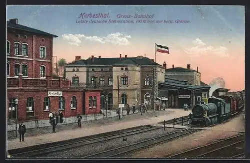 AK Herbesthal, Grenz-Bahnhof, Letzte deutsche Bahnstation mit Eisenbahn