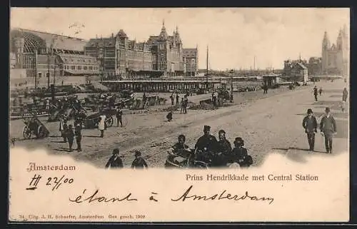 AK Amsterdam, Prins Hendrikkade met Central Station