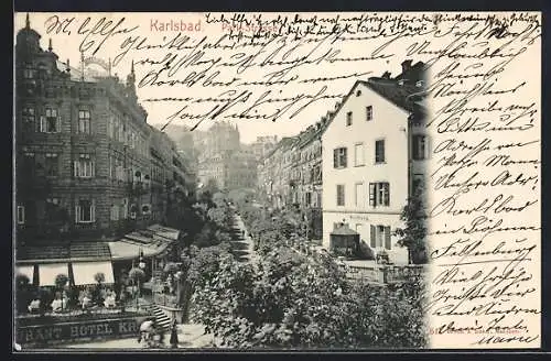 AK Karlsbad, Parkstrasse mit Synagoge