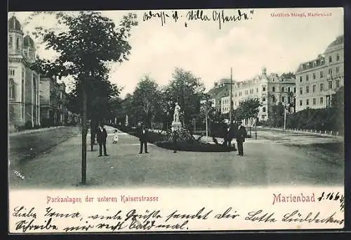 AK Marienbad, Parkanlagen der unteren Kaiserstrasse