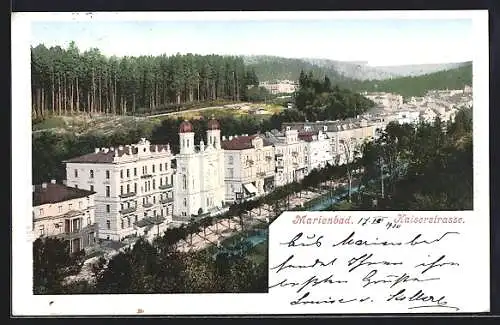 AK Marienbad, Partie an der Kaiserstrasse mit Synagoge