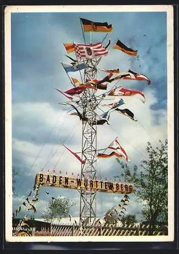 AK Stuttgart, Landesausstellung Baden-Württemberg 1955, Flaggenturm