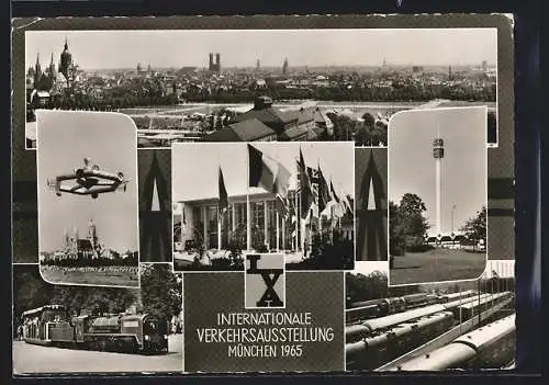 AK München, Verkehrs-Ausstellung 1965, Stadtpanorama, Ausstellungshalle