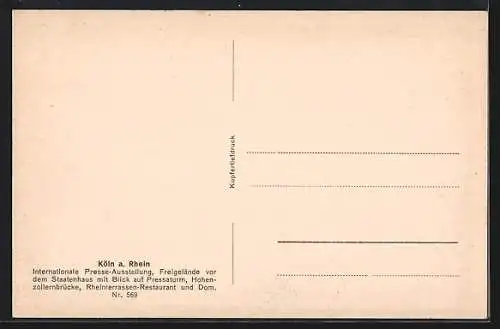 AK Köln, Internationale Presse-Ausstellung Pressa, Freigelände vor dem Staatenhaus