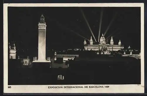 AK Barcelona, Exposición Internacional 1929, vista general nocturna