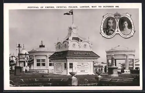 AK London, Festival of Empire 1911, Crystal Palace, Portrait George V. & Queen Mary