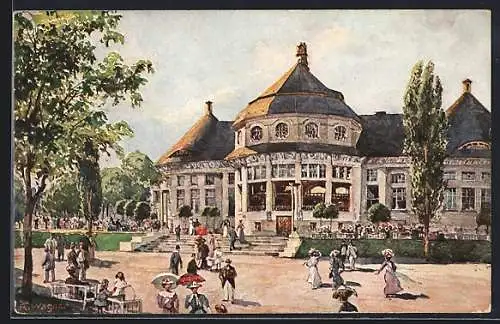 AK München, Bayrische Gewerbeschau-Ausstellung 1912, Blick zum Hauptrestaurant