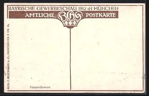 AK München, Bayrische Gewerbeschau-Ausstellung 1912, Blick zum Hauptrestaurant