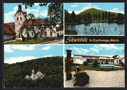 AK Schwebda /Eschwege, Gebäude mit Park, Schloss, Kirche