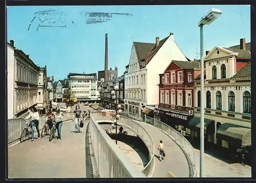 AK Peine, Bahnhofstrasse mit Fussgängerüberführung