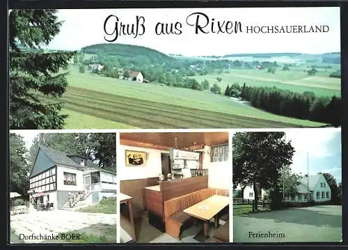 AK Rixen /Sauerland, Gasthaus Dorfschänke Boer, Ferienheim, Ortsansicht