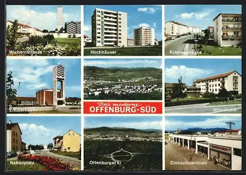 AK Offenburg-Süd, Einkaufszentrum, Kolpingstrasse, Hochhäuser, Rabenplatz