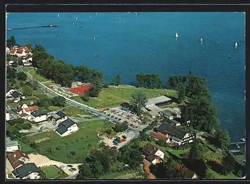 AK Immenstaad /Bodensee, Strandbad mit Kiosk O. Moser, Fliegeraufnahme