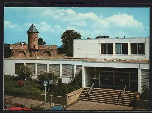 AK Kirchhain /Kassel, Stadthalle und Hexenturm