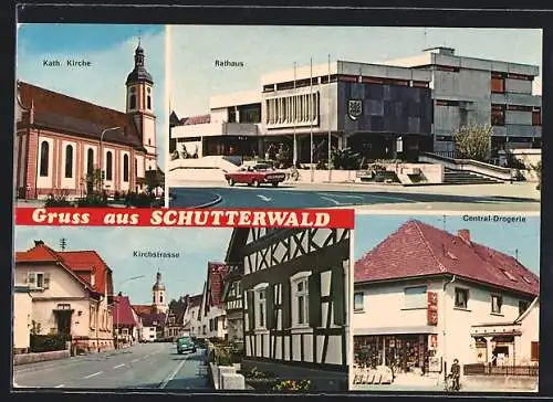 AK Schutterwald /Ortenau, Rathaus, Kirchstrasse, Central-Drogerie