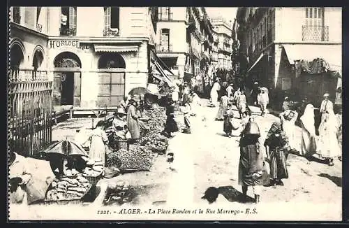 AK Alger, La Place Randon et la Marengo, Markt