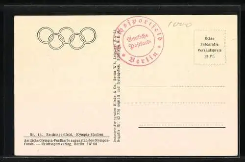 AK Berlin, Reichssportfeld, Olympia 1936, Schwimmstadion und Olympia-Stadion