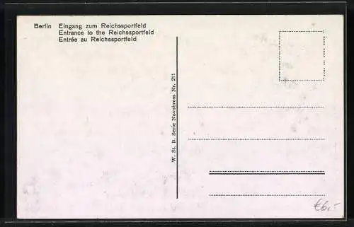 AK Berlin, Einhgang zum Reichssportfeld, Olympia