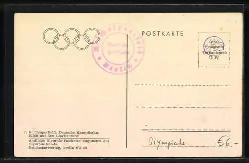AK Berlin, Reichssportfeld, Deutsche Kampfbahn mit Blick auf den Glockenturm, Olympia