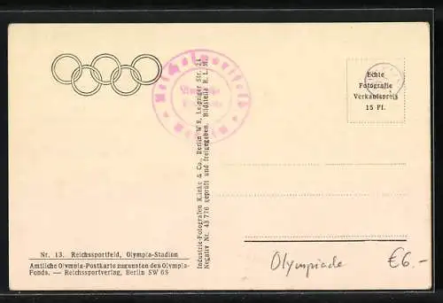 AK Berlin, Reichssportfeld, Olympia 1936, Schwimmstadion und Olympia-Stadion