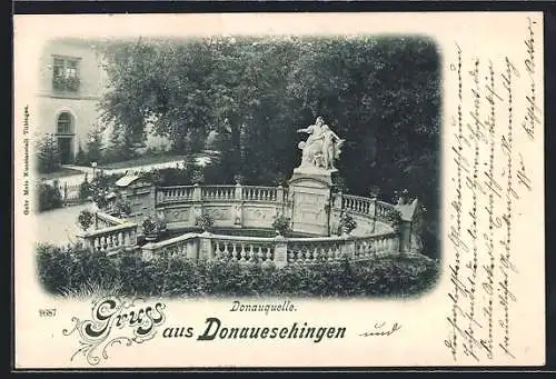 AK Donaueschingen, Donauquelle aus der Vogelschau