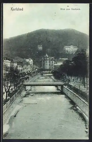 AK Karlsbad, Blick zum Stadtpark