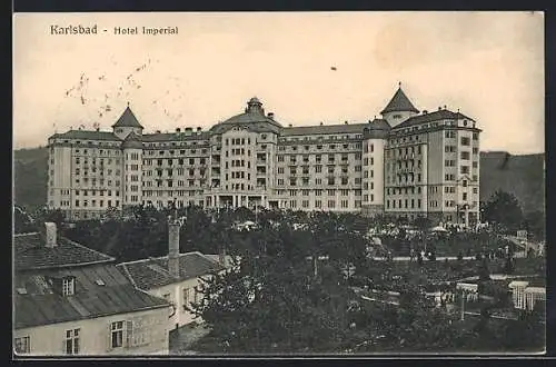 AK Karlsbad, Hotel Imperial mit Umgebung aus der Vogelschau