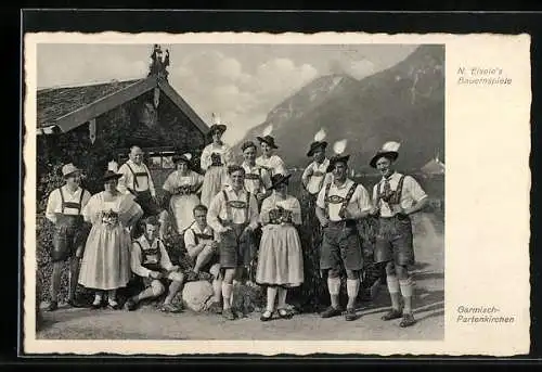 AK Garmisch-Partenkirchen, N. Eisele`s Bauernspiele, Trachtengruppe