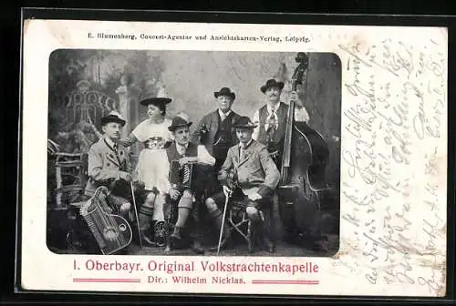 AK 1. Oberbayr. Original Volkstrachtenkapelle mit Instrumenten