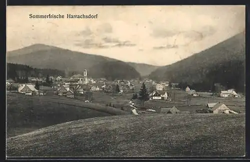 AK Harrachsdorf, Gesamtansicht von einer Wiese aus