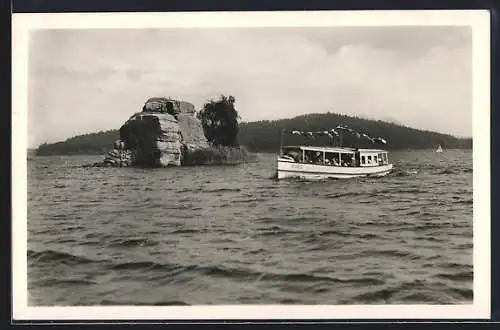 AK Bad Hirschberg-Thammühl am See, Mäuseschloss mit Dampfer