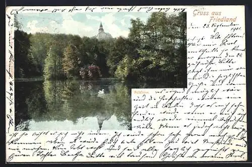 AK Friedland, das Schloss vom Wasser aus gesehen