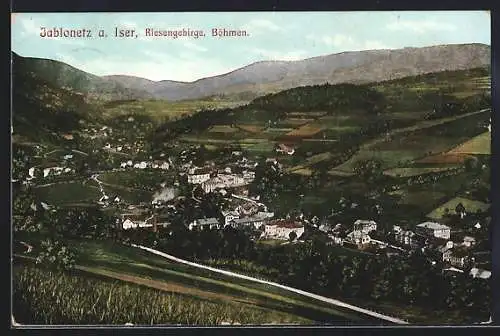 AK Gablonz / Jablonec Nad Nisou, Blick vom Berg auf den Ort