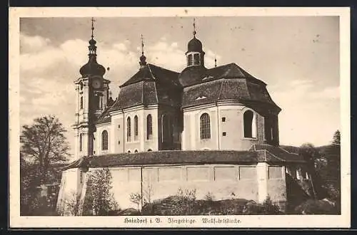 AK Haindorf / Hejnice, Blick auf Wallfahrtskirche