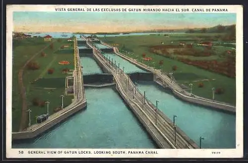 AK Panama Canal, General View of Gatun Locks, Looking South