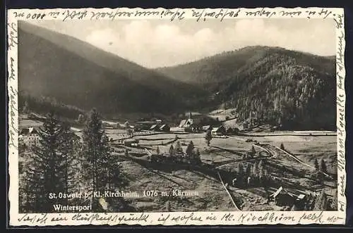 AK St. Oswald b. Kl. Kirchheim, Gesamtansicht von einen Berg aus